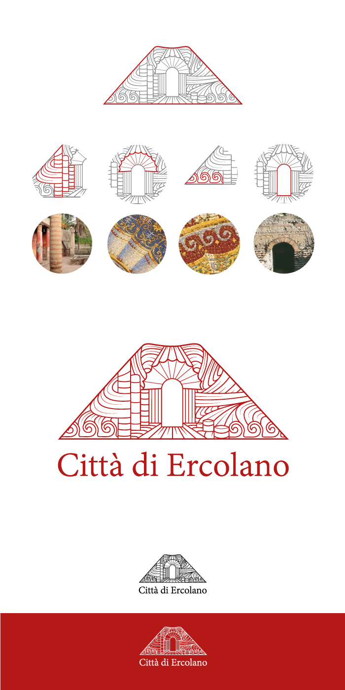 logo della città di ercolano, città di ercolano, ercolano, napoli, vesuvio, logo, turismo, diana petrarca, graphic design, grafica, rosso pompeiano, vulcano