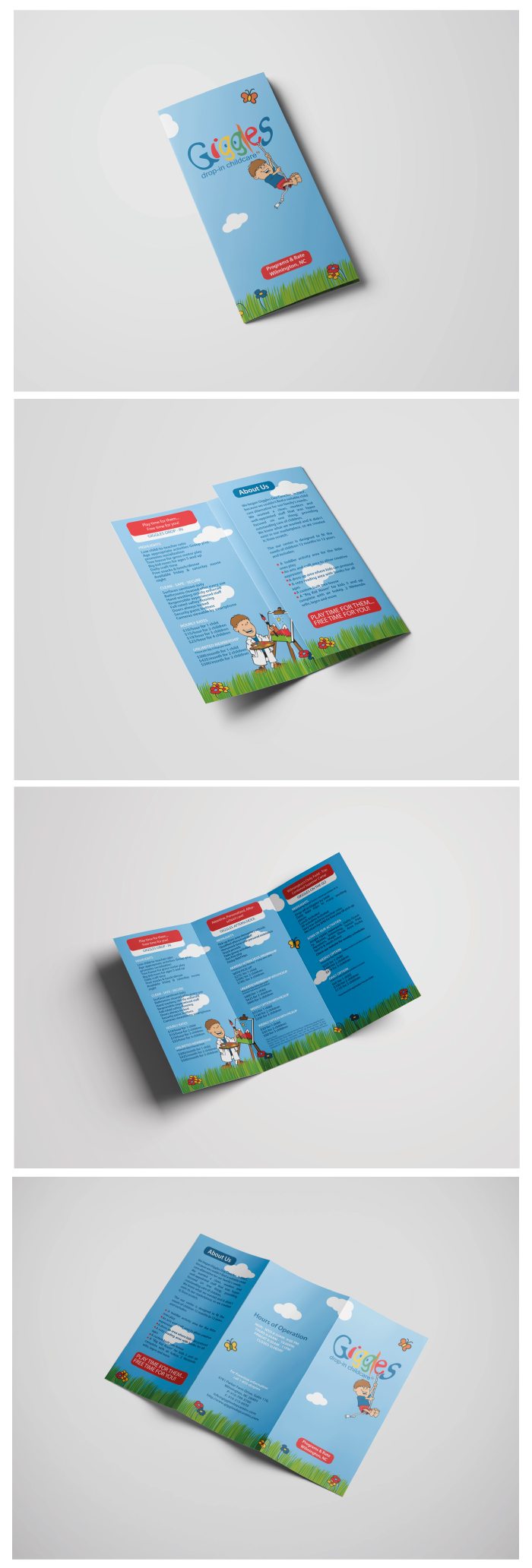 giggles drop in childcare, school, graphic design, brochure, diana petrarca, progettazione, grafica, impaginazione, work, lavoro