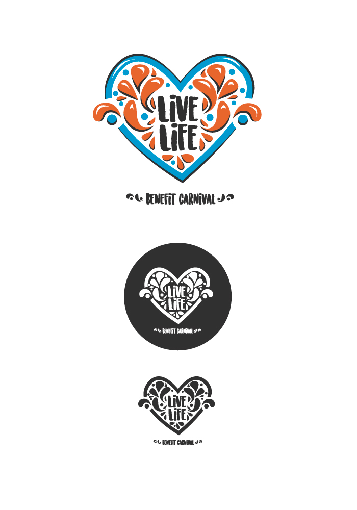 Live Life Benefit Carnival logo, diana petrarca, graphic design, logo, cuore, carnevale, arancione, azzurro, solidarietà