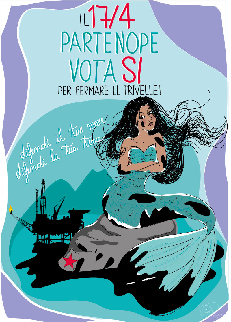 partenope è no Triv, partenope, Diana Petrarca, illustration, graphic design, Vesuvio, referendum, no Triv