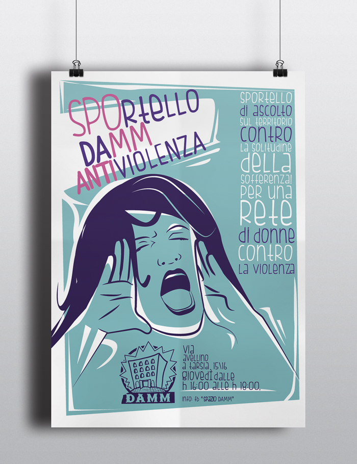 Sportello Antiviolenza Locandina, poster, donne, ascolto, violenza, antisessismo, diana petrarca, centro damm, graphic design, illustrazione, fiori, lotta, emancipazione